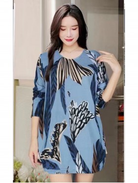 Leaves Printed Jersey Knit Fashion Top 